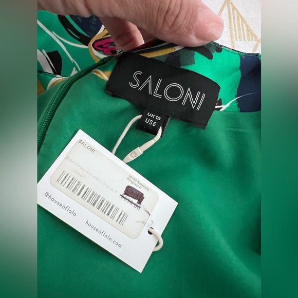 SALONI NWT Eden Floral Dress in Emerald 100% Silk Size 6 - Picture 6 of 14